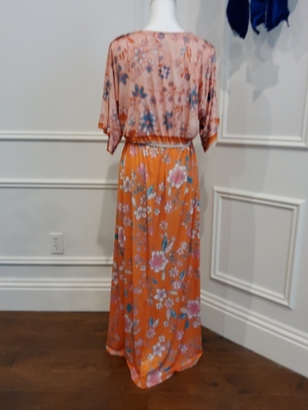 ONE WORLD Peach Floral Boho Maxi Dress with Teal and Purple Accents - Picture 3 of 4